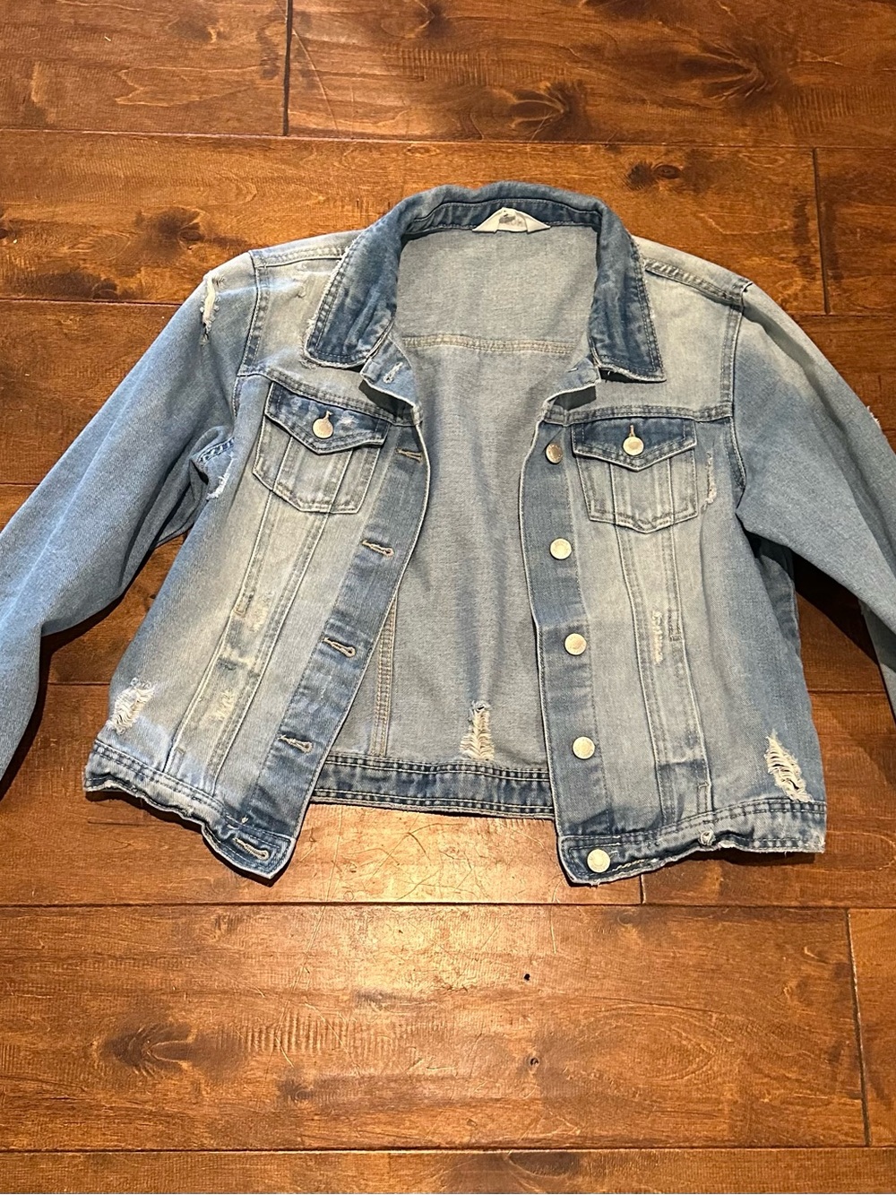 Light Blue Distressed Denim Jacket - Women